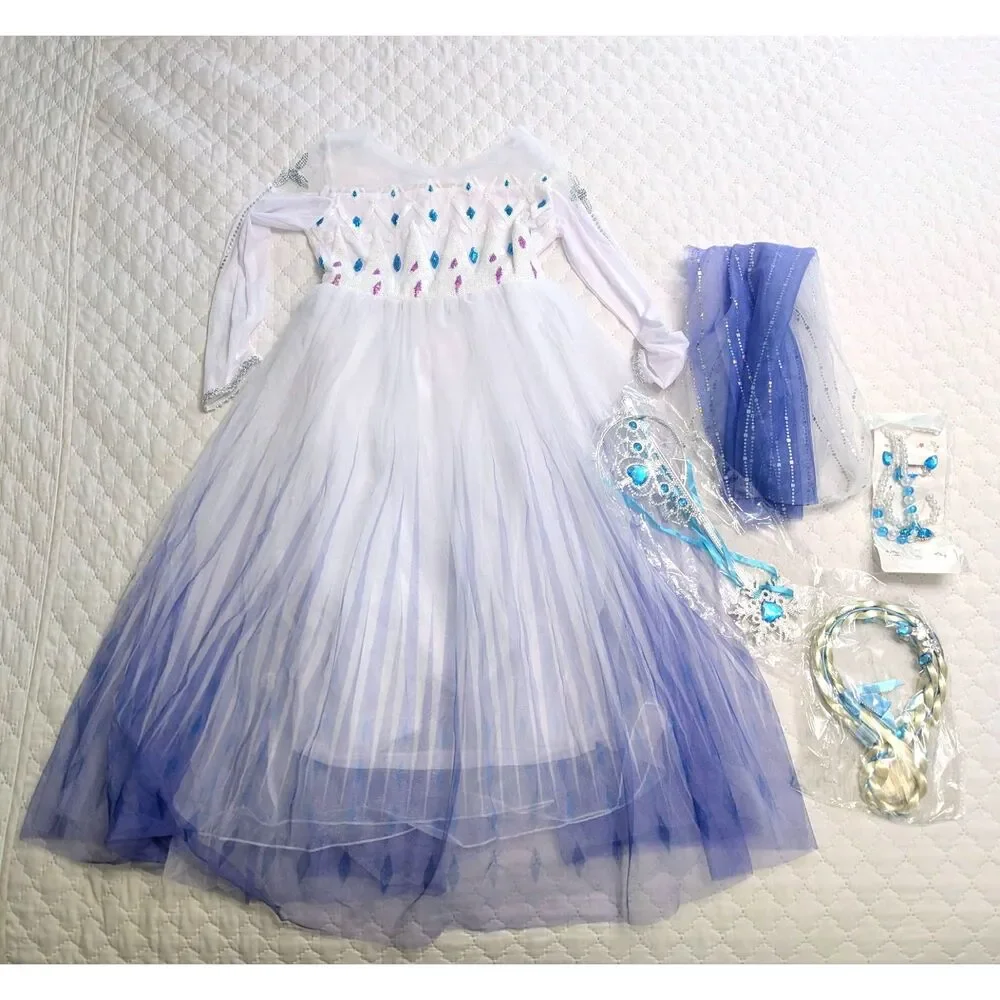 👑 Princess Dress & Accessories Blue Purple Size 6-8 NEW